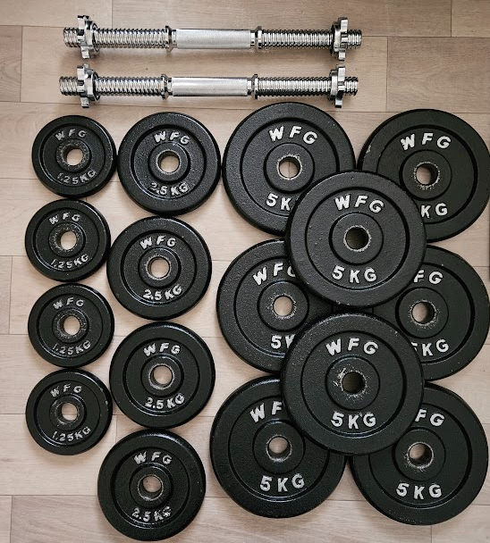 WFGプレート ダンベルシャフト × 2本

プレート：5kg (6枚) / 2.5kg（4枚） / 1.25kg （4枚）